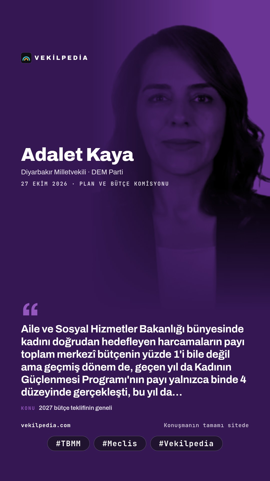 Kaya: Kadının Güçlenmesi Programı'nın bütçedeki payı binde 4 düzeyinde kaldı — Instagram paylaşımı