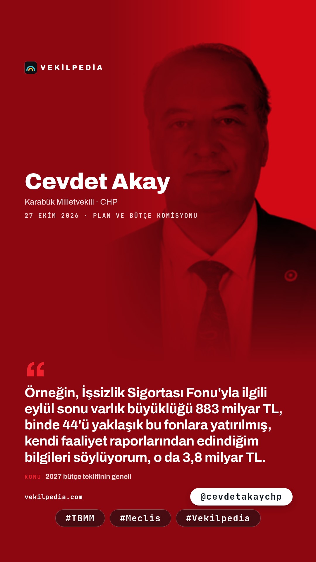 Akay: Fon krizinin sorumlularından hesap sorulmalı — Instagram paylaşımı