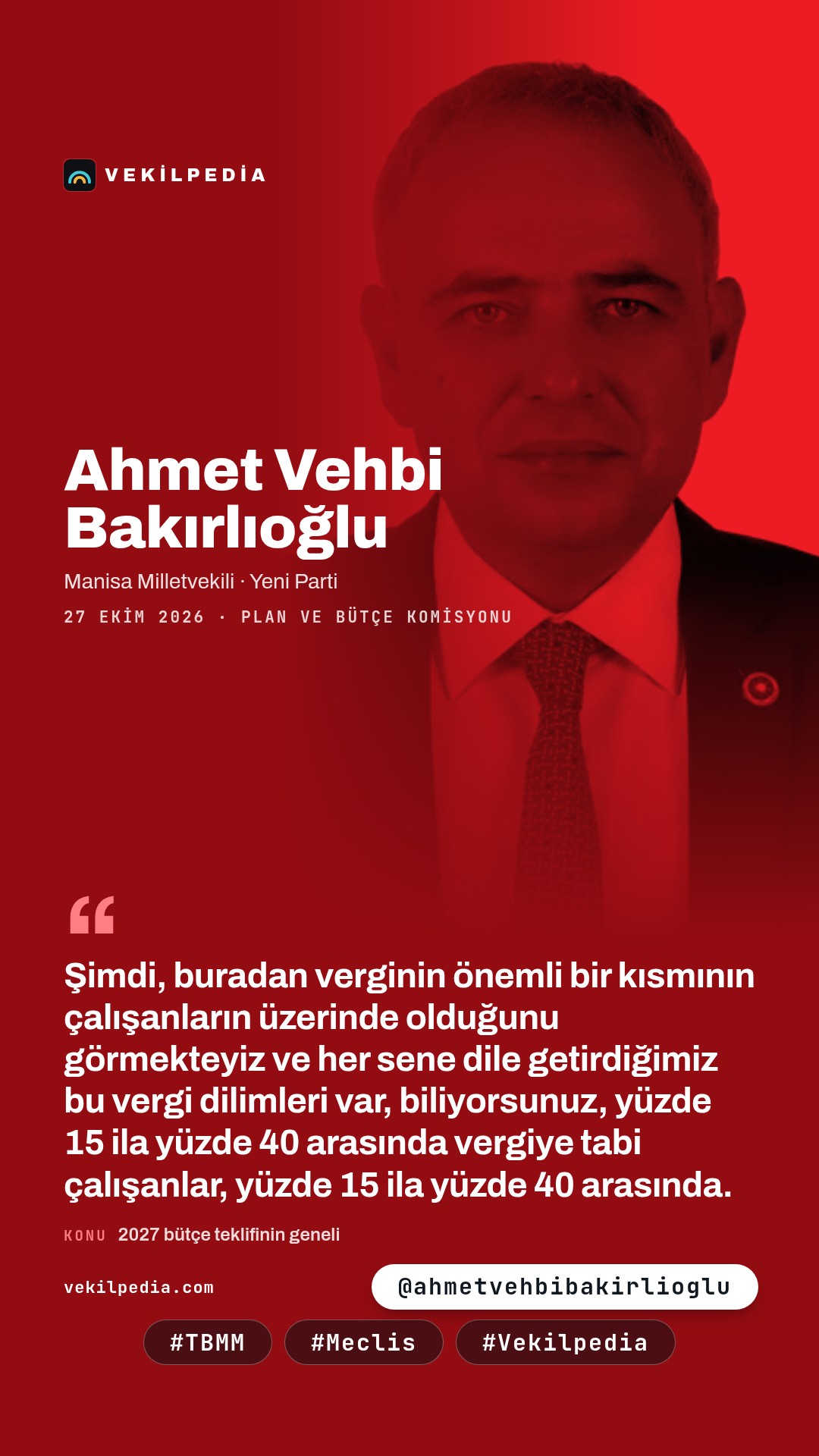 Bakırlıoğlu: Ücretliler 2,6 trilyon, patronlar 2,3 trilyon lira vergi verecek — Instagram paylaşımı