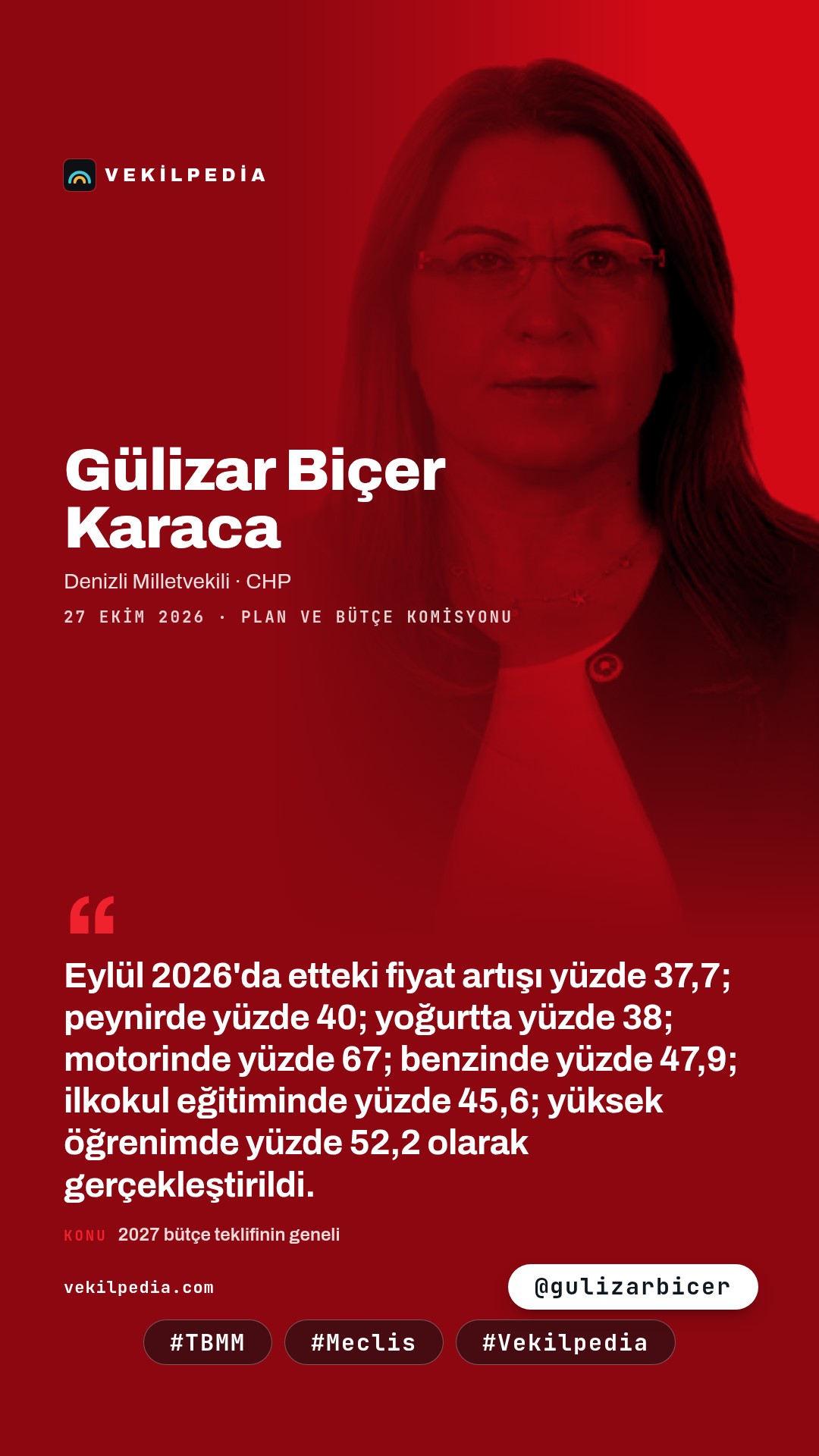 Biçer Karaca: 2027 bütçesinde fon krizinin etkilerine karşı tedbir alınmadı — Instagram paylaşımı