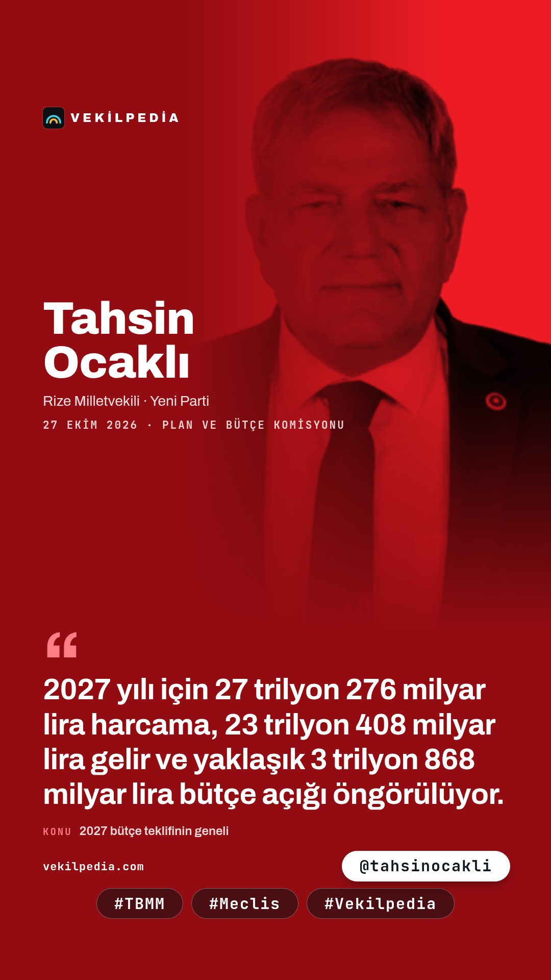 Ocaklı: Toplanan her 100 liralık verginin 20 lirası faize gidiyor — Instagram paylaşımı