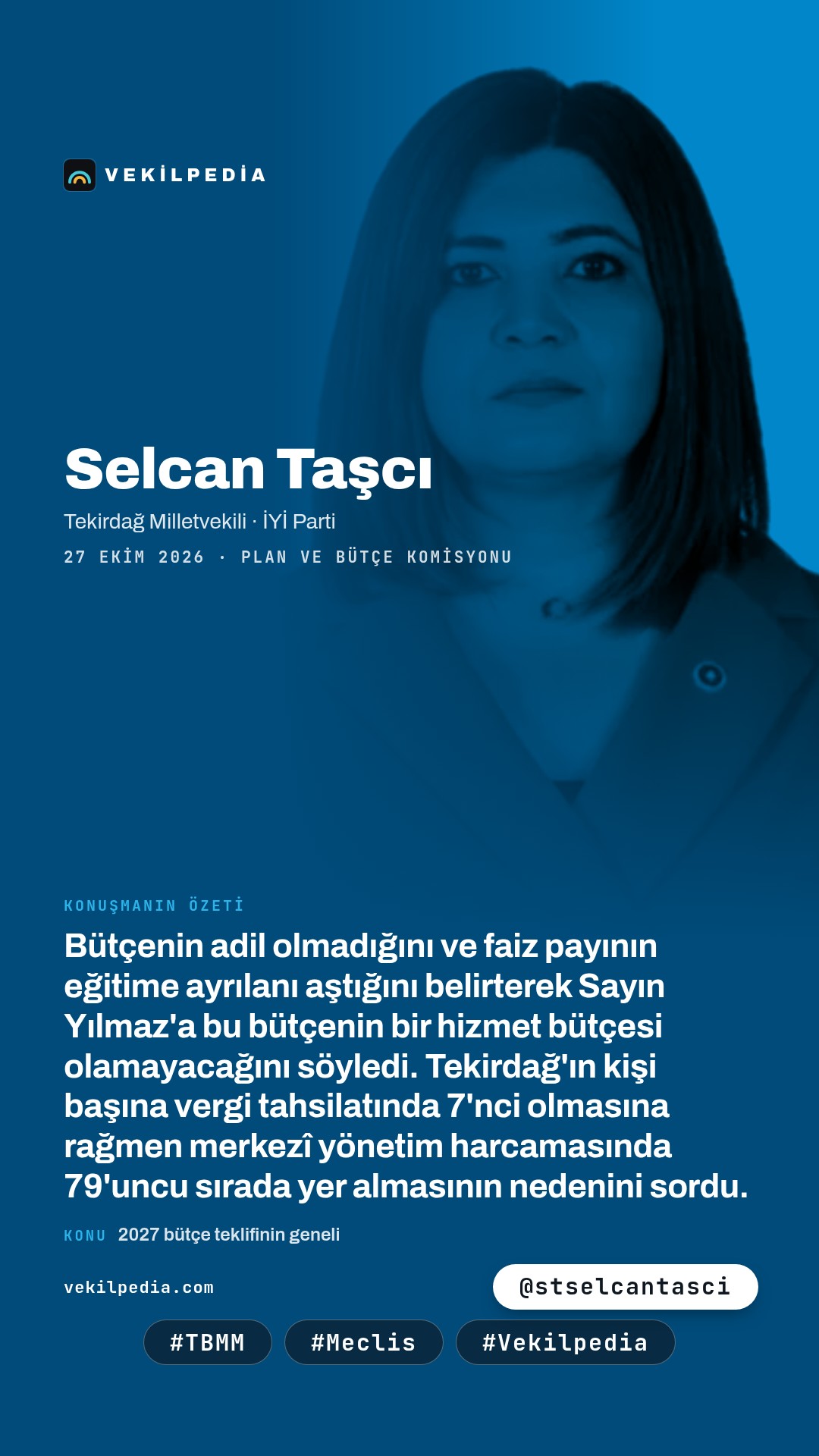 Taşcı: Faize ayrılan payın eğitimi aştığı bir bütçe adil olamaz — Instagram paylaşımı