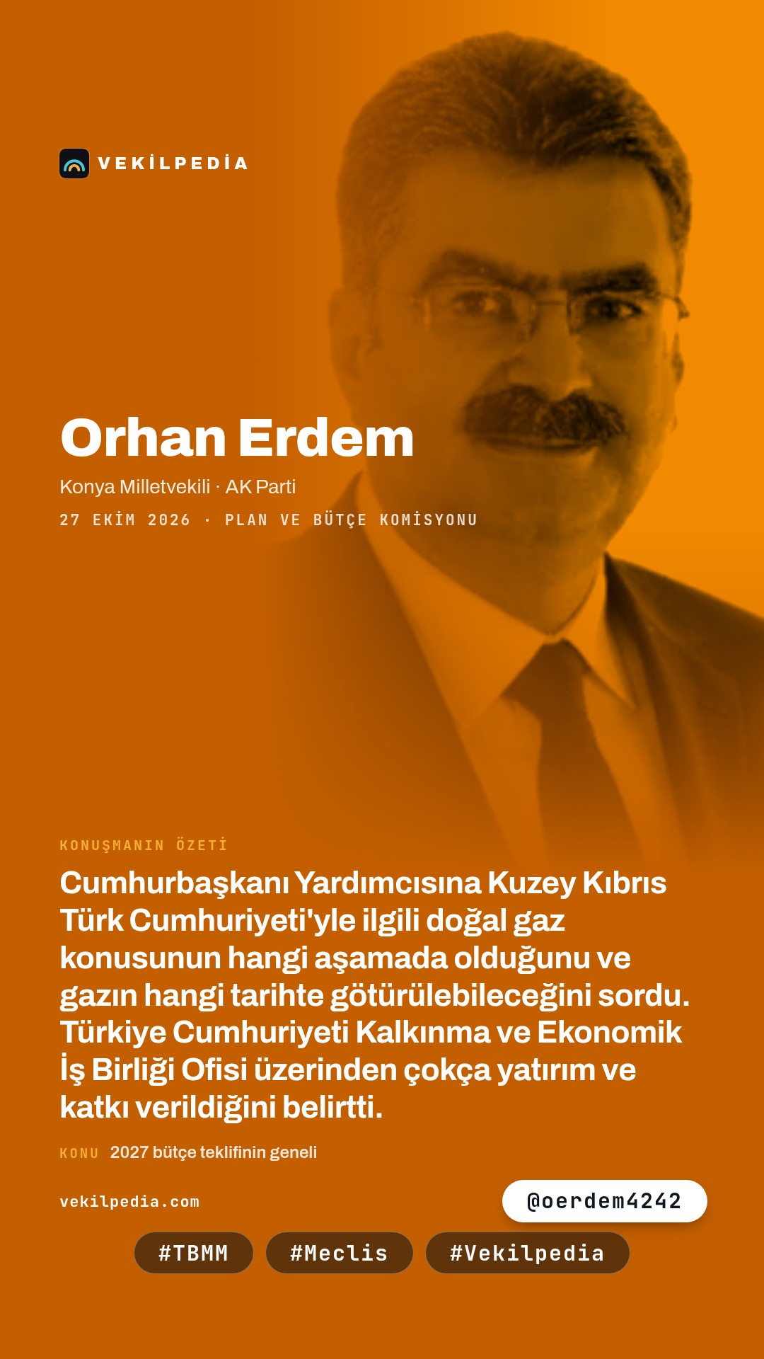 Erdem, Kuzey Kıbrıs'a doğal gazın hangi tarihte götürüleceğini sordu — Instagram paylaşımı