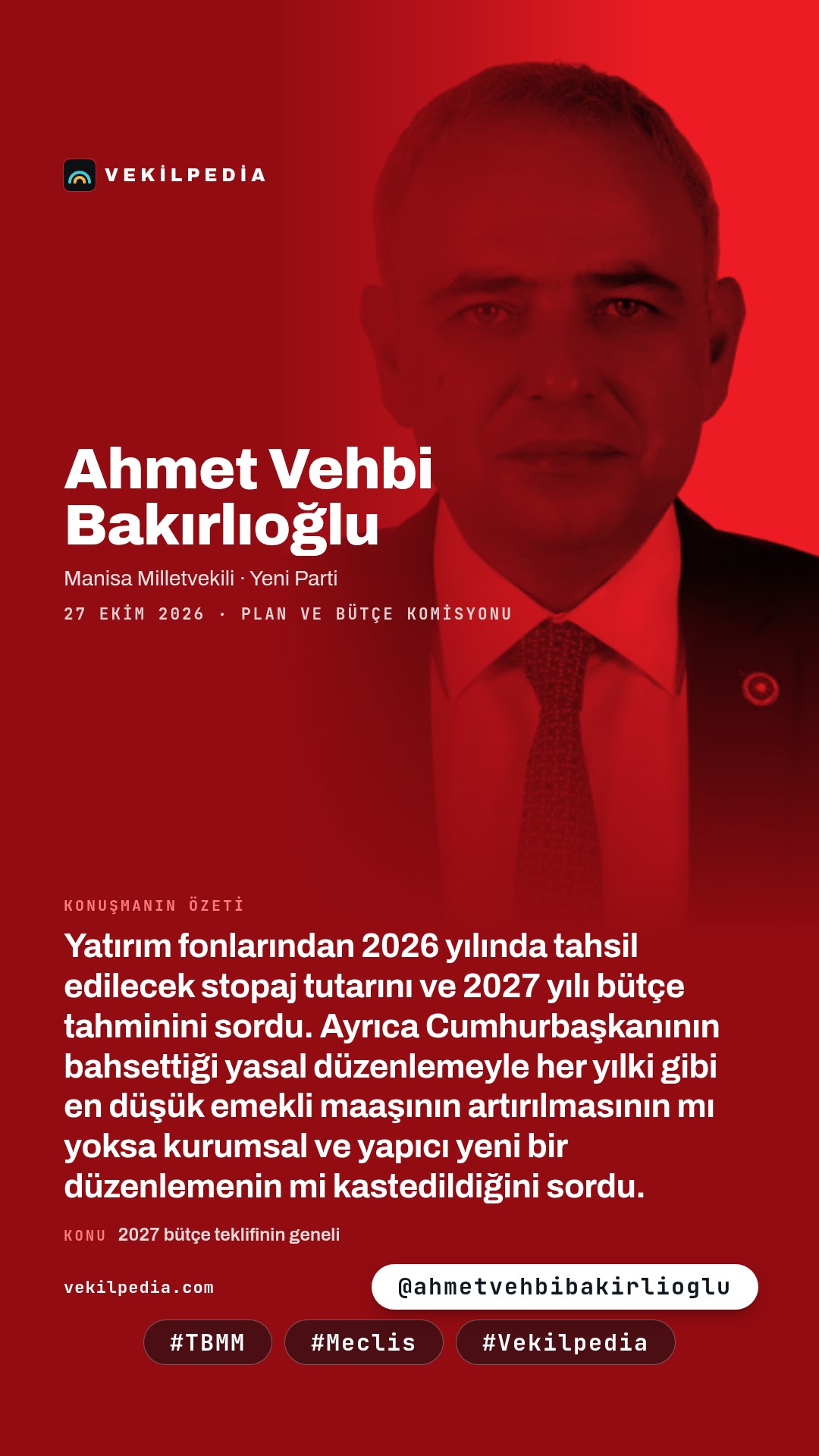 Bakırlıoğlu: Fon stopaj tahminleri ve emekli maaşı düzenlemesi nedir? — Instagram paylaşımı