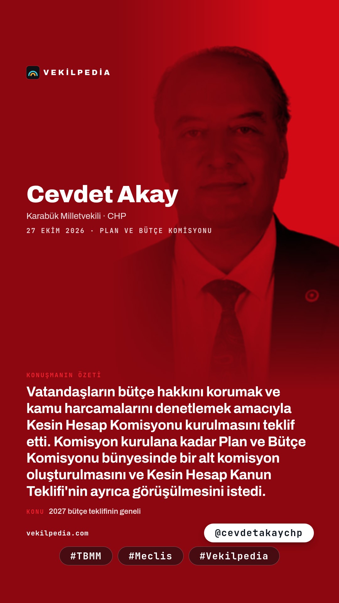 Akay: Kesin Hesap Komisyonu kurulsun — Instagram paylaşımı