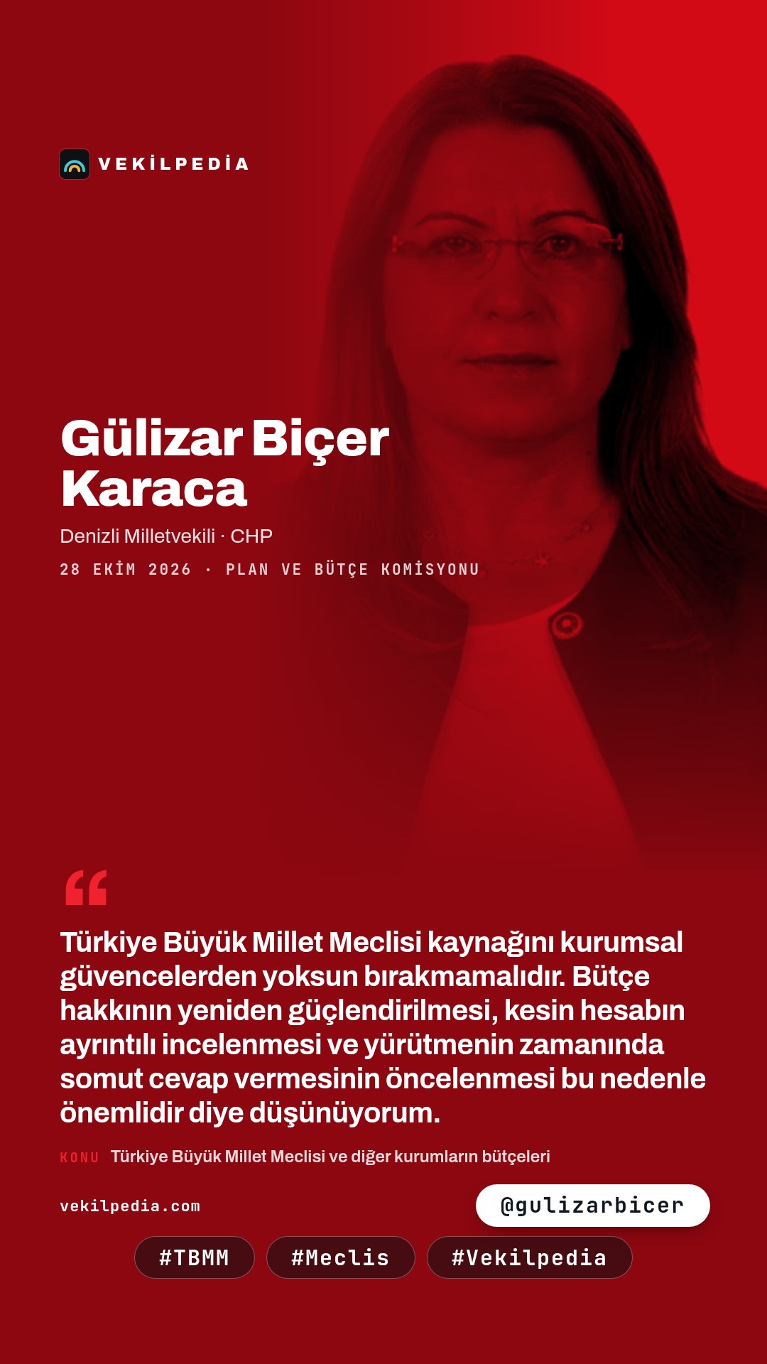 Biçer Karaca: Meclis Başkanı TMSF ve SPK'nin denetlenmesi için yetkisini kullanmalı — Instagram paylaşımı