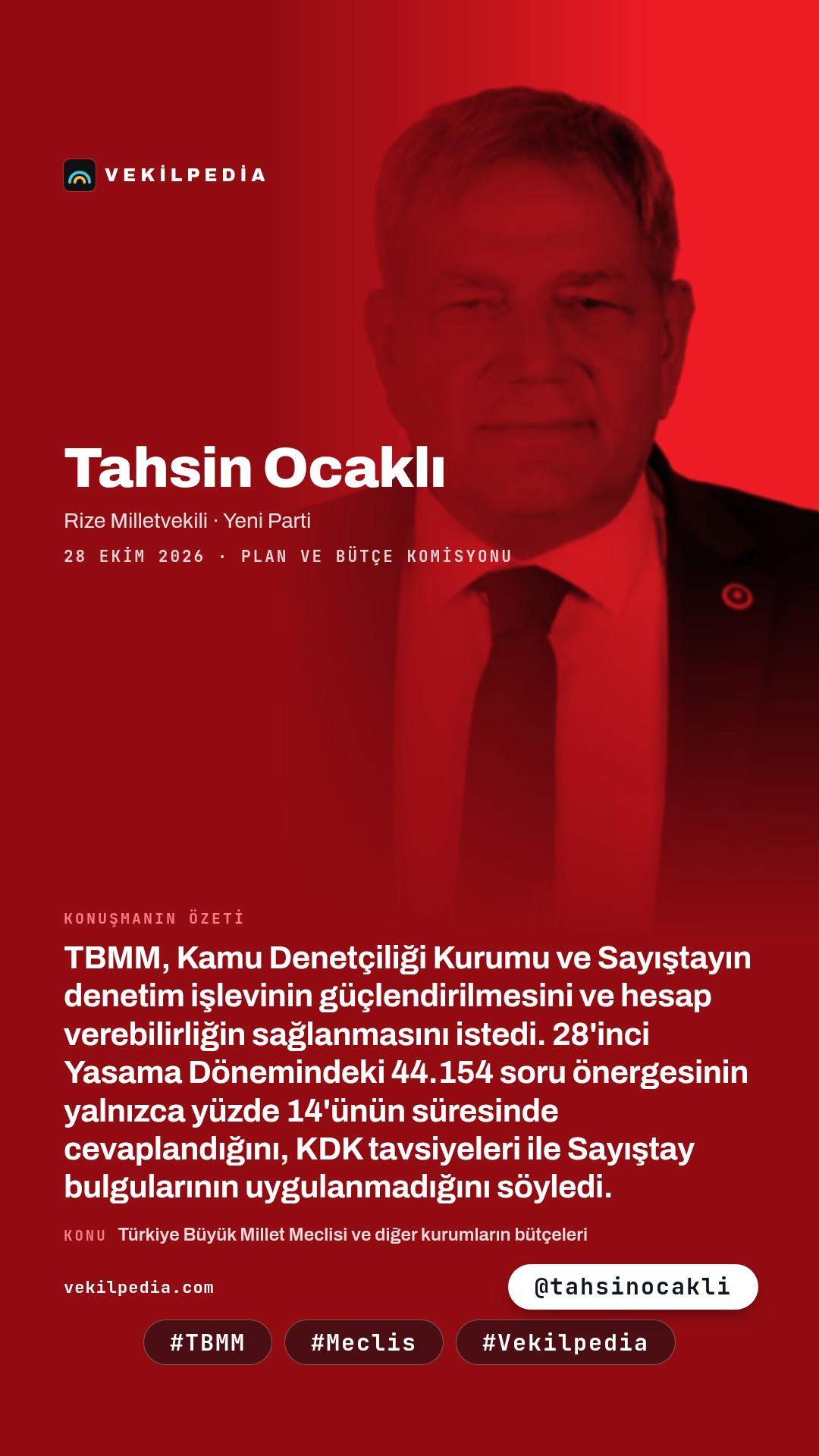 Ocaklı: 44.154 soru önergesinden sadece 6.157'si süresi içinde cevaplandı — Instagram paylaşımı