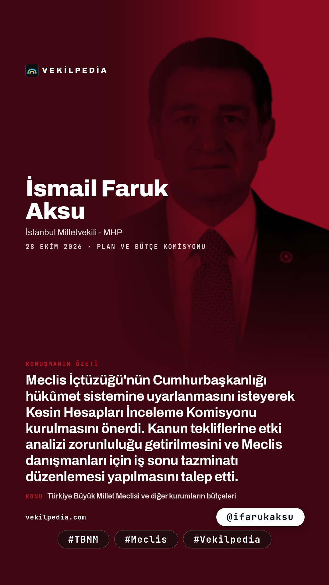 Aksu: Kesin Hesapları İnceleme Komisyonu kurulmalı — Instagram paylaşımı