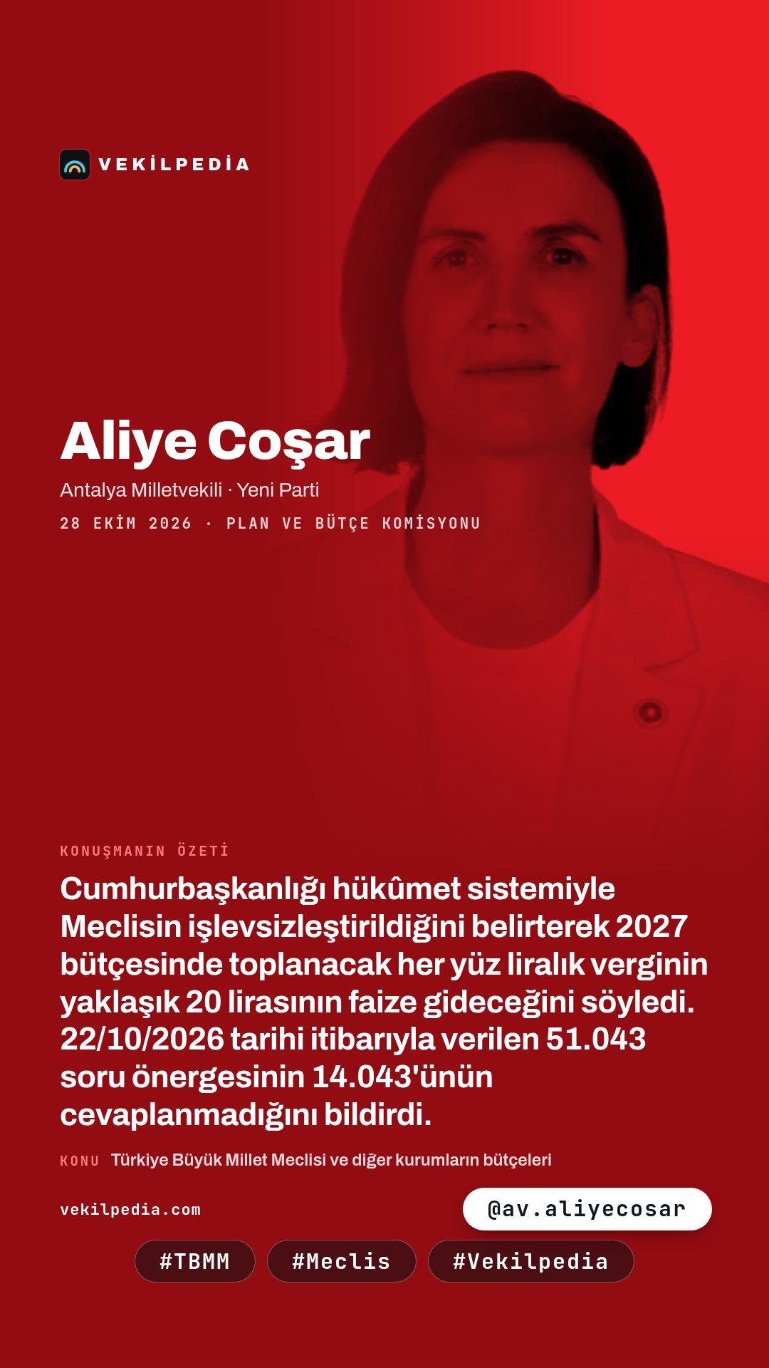 Coşar: 51.043 soru önergesinden 14.043'ü cevaplanmadı — Instagram paylaşımı