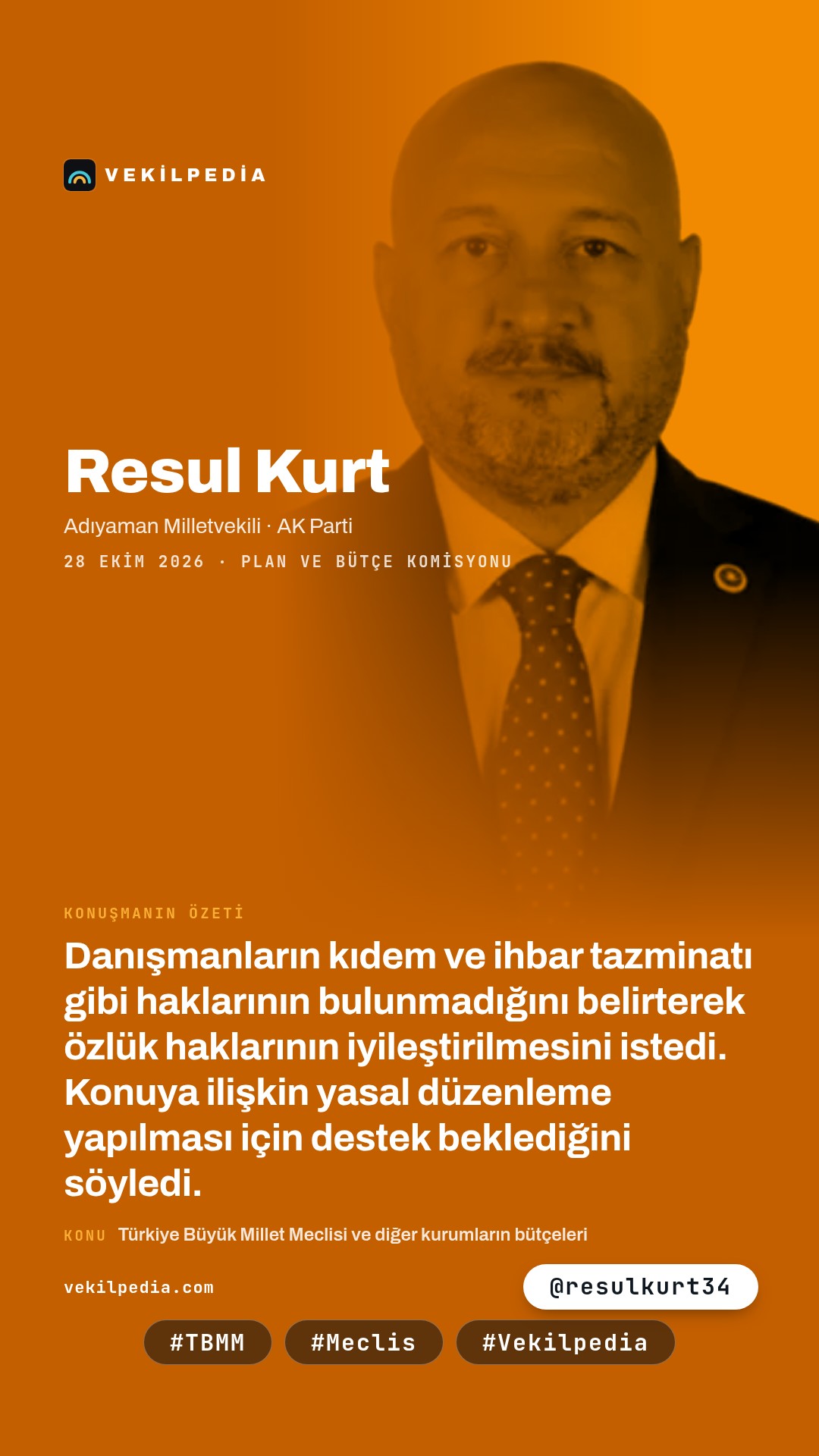 Kurt: Danışmanların özlük hakları için yasal düzenleme yapılmalı — Instagram paylaşımı