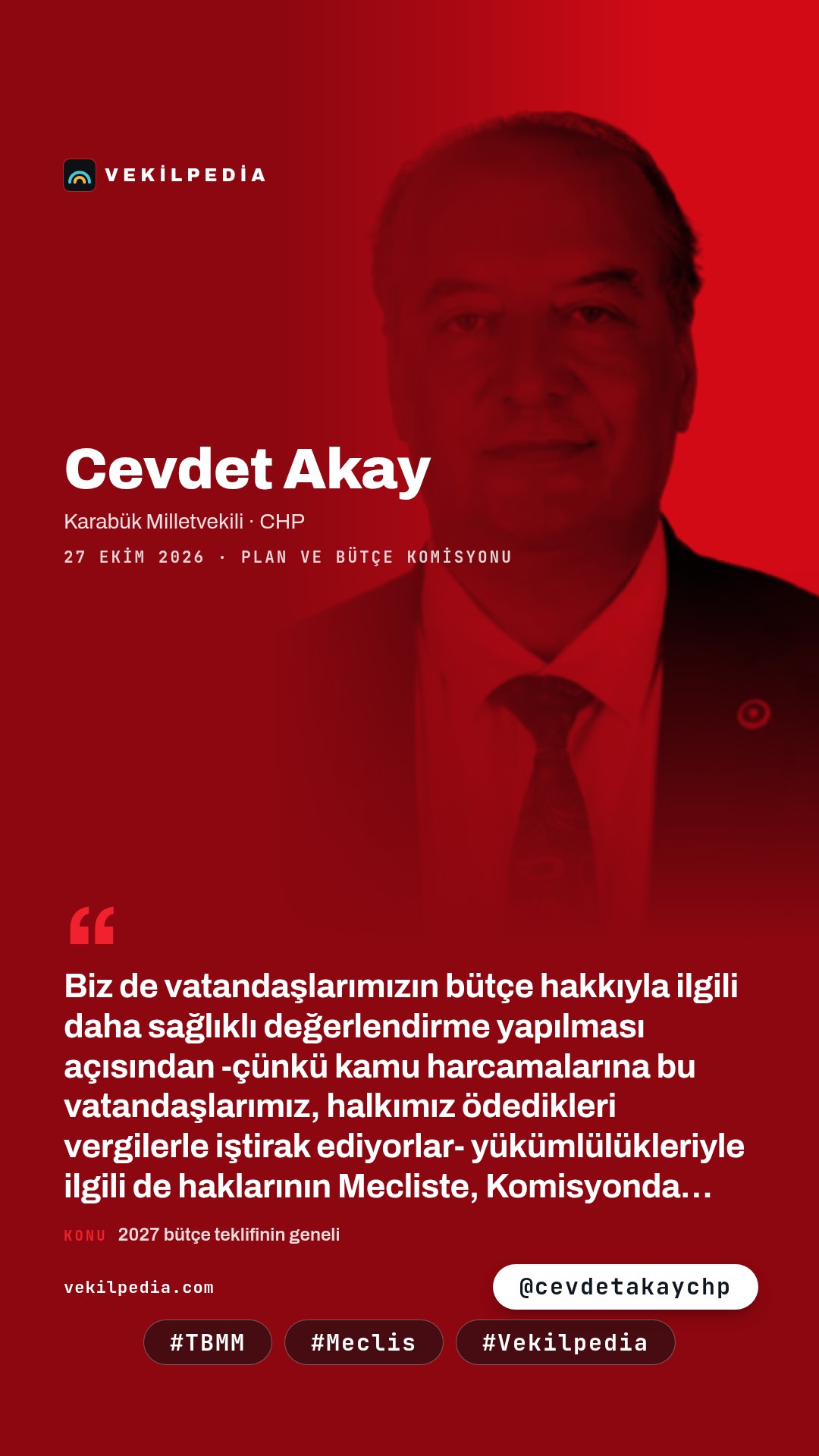 Akay: Kesin hesap ve Sayıştay raporları için alt komisyon kurulsun — Instagram paylaşımı