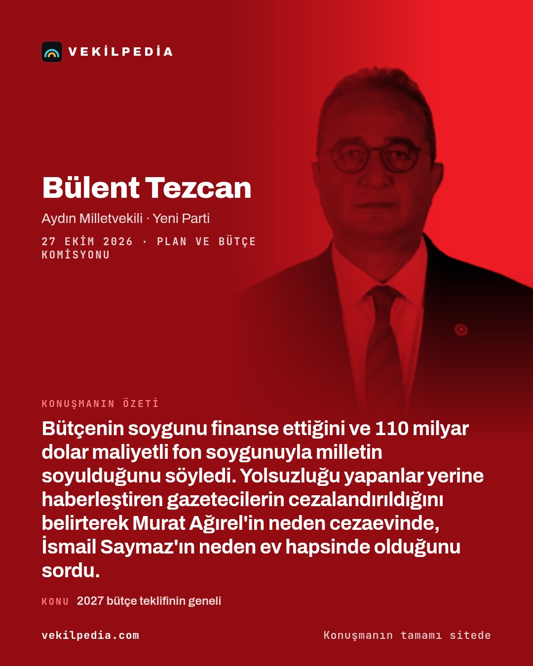 Tezcan: Bütçe soygunu finanse ediyor, yolsuzluğu yazan gazeteciler cezalandırılıyor — X paylaşımı