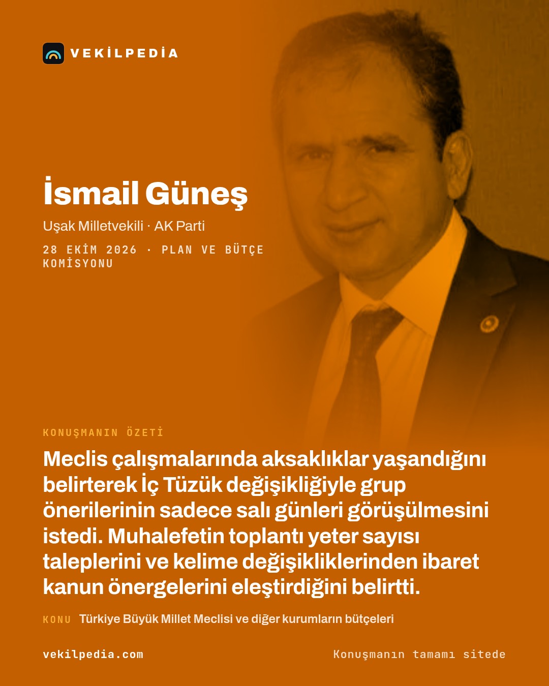 Güneş: İç Tüzük değişmeli, grup önerileri haftada bir gün yapılmalı — X paylaşımı