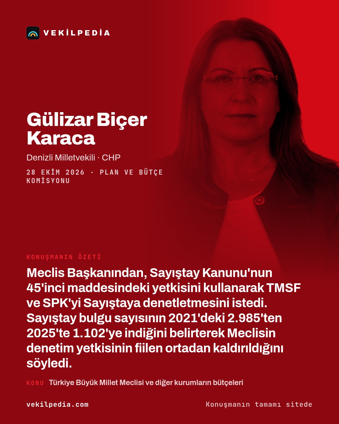 Biçer Karaca: Meclis Başkanı TMSF ve SPK'nin denetlenmesi için yetkisini kullanmalı — X paylaşımı