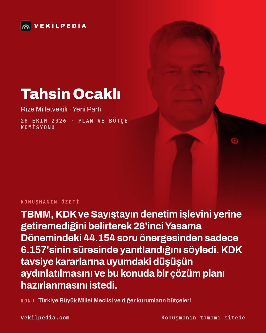 Ocaklı: 44.154 soru önergesinden sadece 6.157'si süresi içinde cevaplandı — X paylaşımı