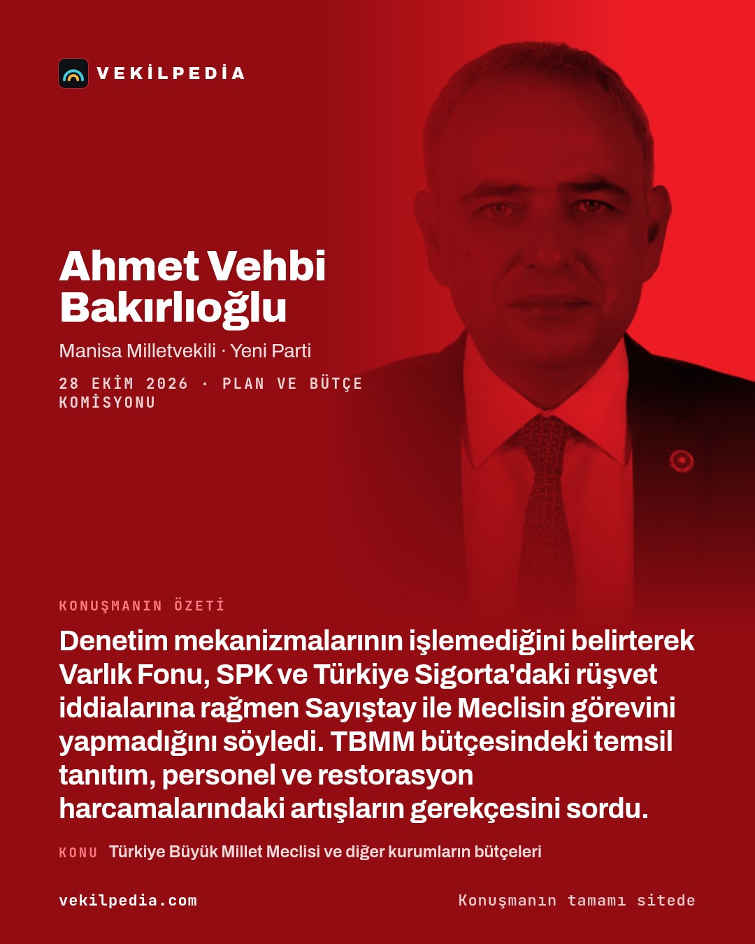 Bakırlıoğlu, temsil tanıtım giderlerindeki artışın sebebini sordu — X paylaşımı