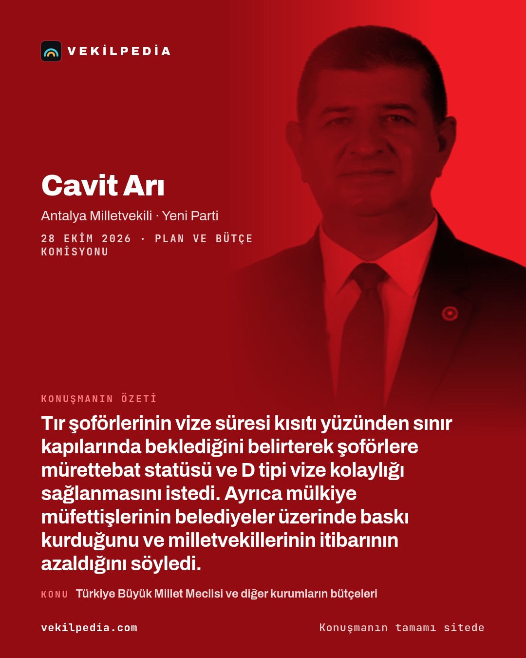 Arı: "Tır şoförlerimizin yaşadığı büyük bir vize sorunu var" — X paylaşımı