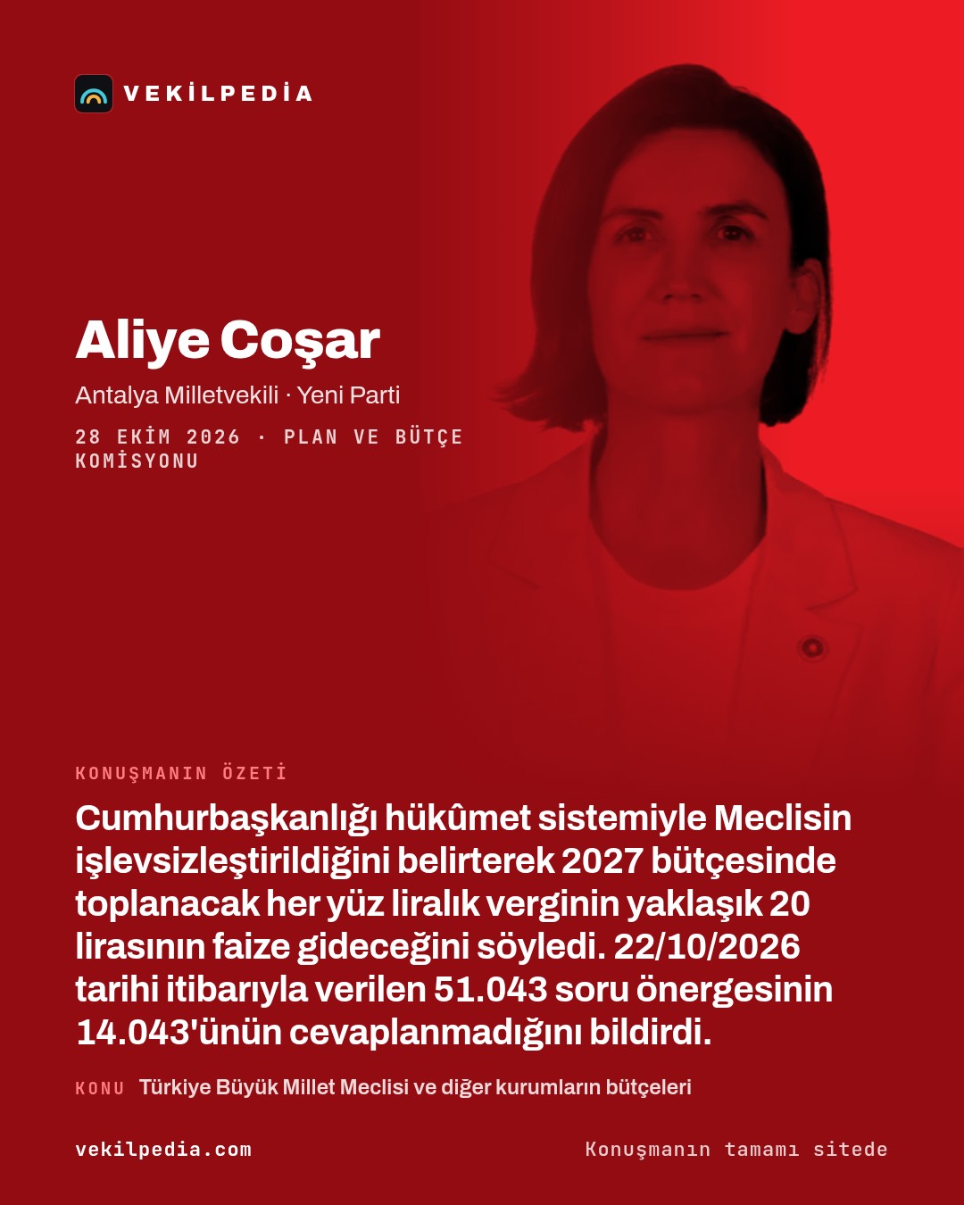 Coşar: 51.043 soru önergesinden 14.043'ü cevaplanmadı — X paylaşımı