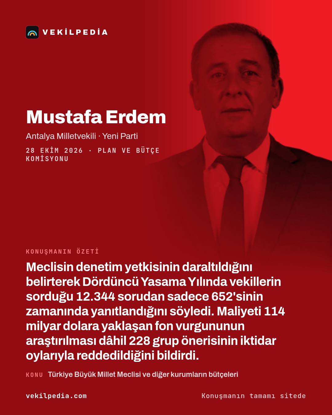 Erdem: "Meclisin denetim yetkisi daraltılmıştır" — X paylaşımı