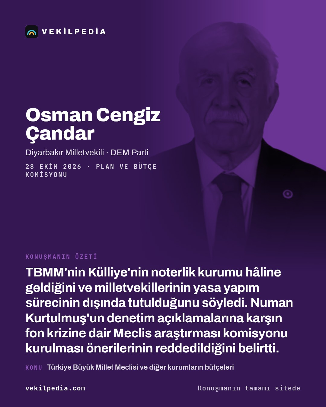 Çandar: Meclis Külliye'nin noterlik kurumu hâline gelmiştir — X paylaşımı