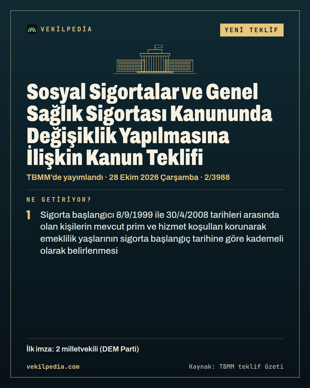 Kılıç Koçyiğit: 8 Eylül 1999 sonrası sigortalılar için kademeli emeklilik düzenlensin — X paylaşımı